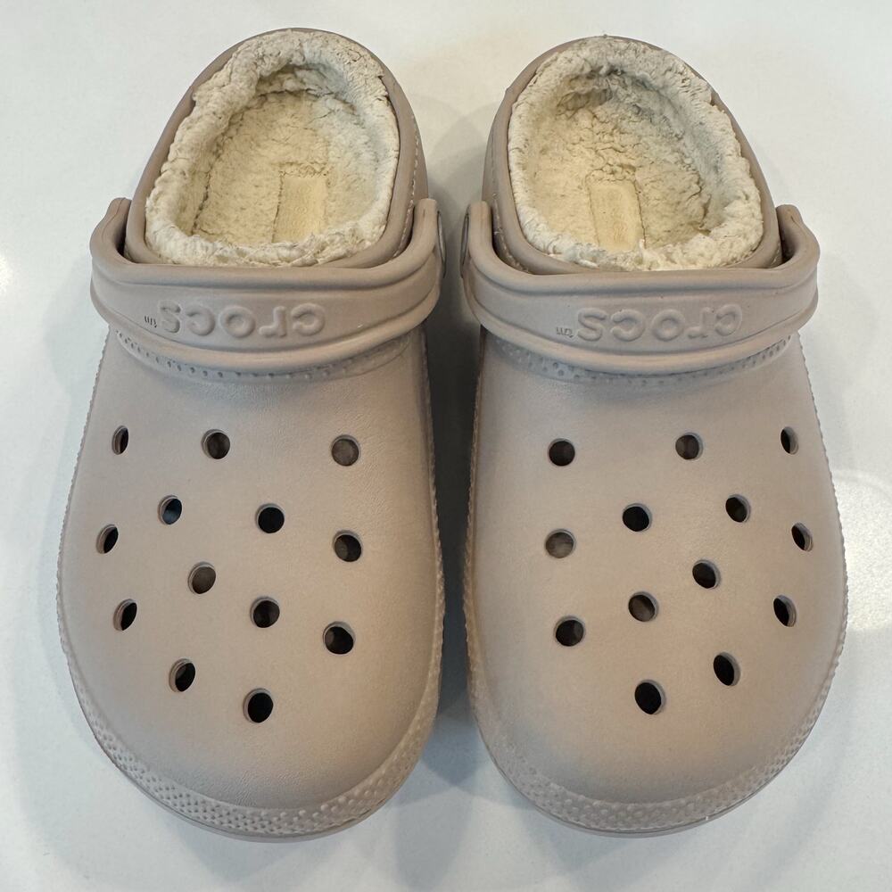 Crocs Classic Lined Clogs Mushroom/Bone Cozy Fuzzy Fleece - Women's Size 8